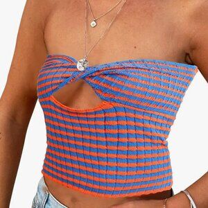 Women's Tube Top Striped Print Ribbed Knit - Small